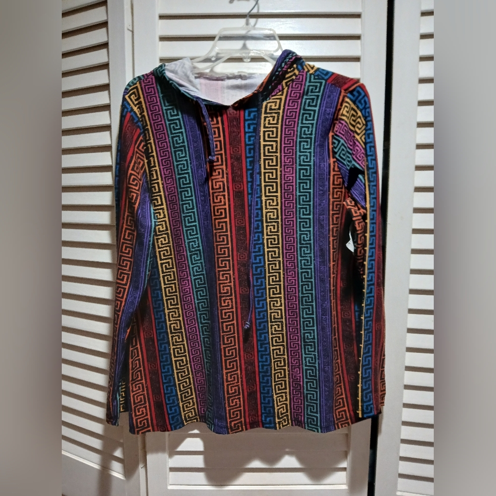 Multicolor Baja Hoodie Pullover Southwest Geometric Pattern 1X NEW